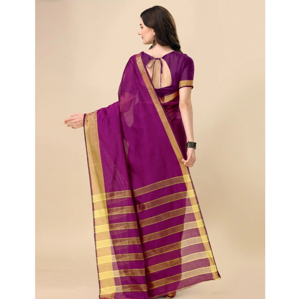Delightful Cotton Silk Striped Saree With Blouse Piece