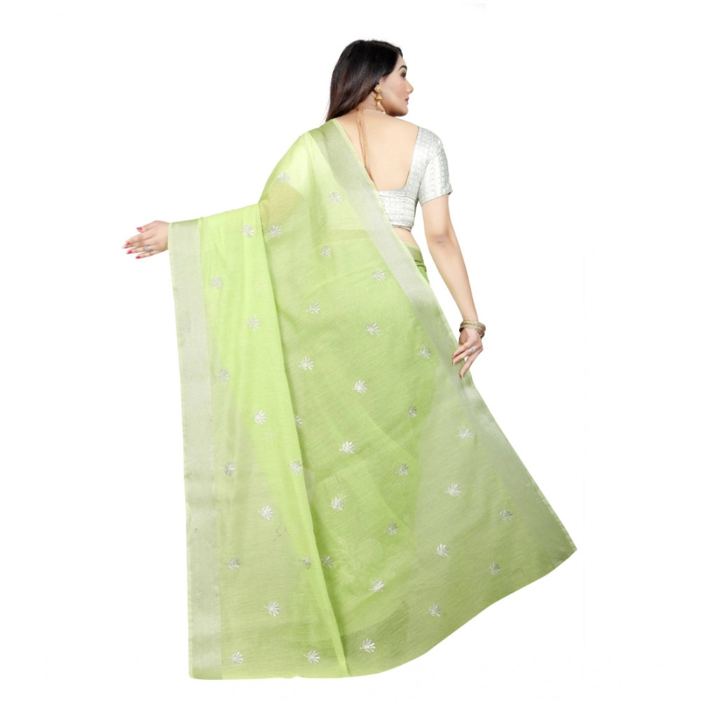 Facinating Cotton Silk Embroidered Saree With Blouse Piece