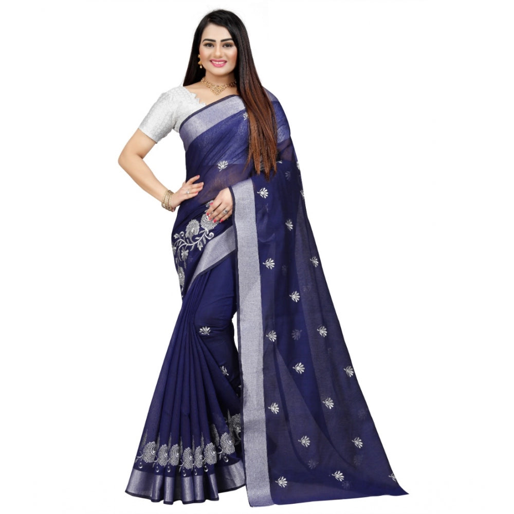 Facinating Cotton Silk Embroidered Saree With Blouse Piece