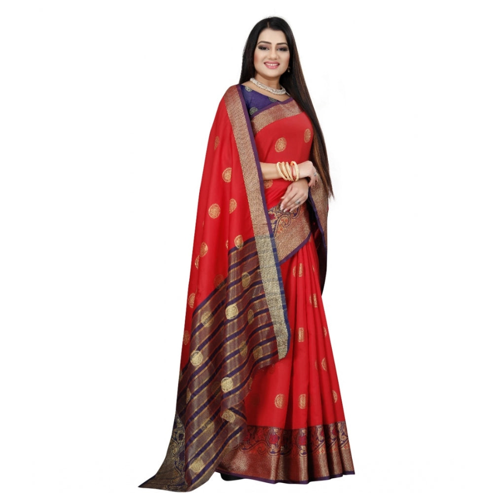 Appealing Silk Blend Woven Saree With Blouse Piece