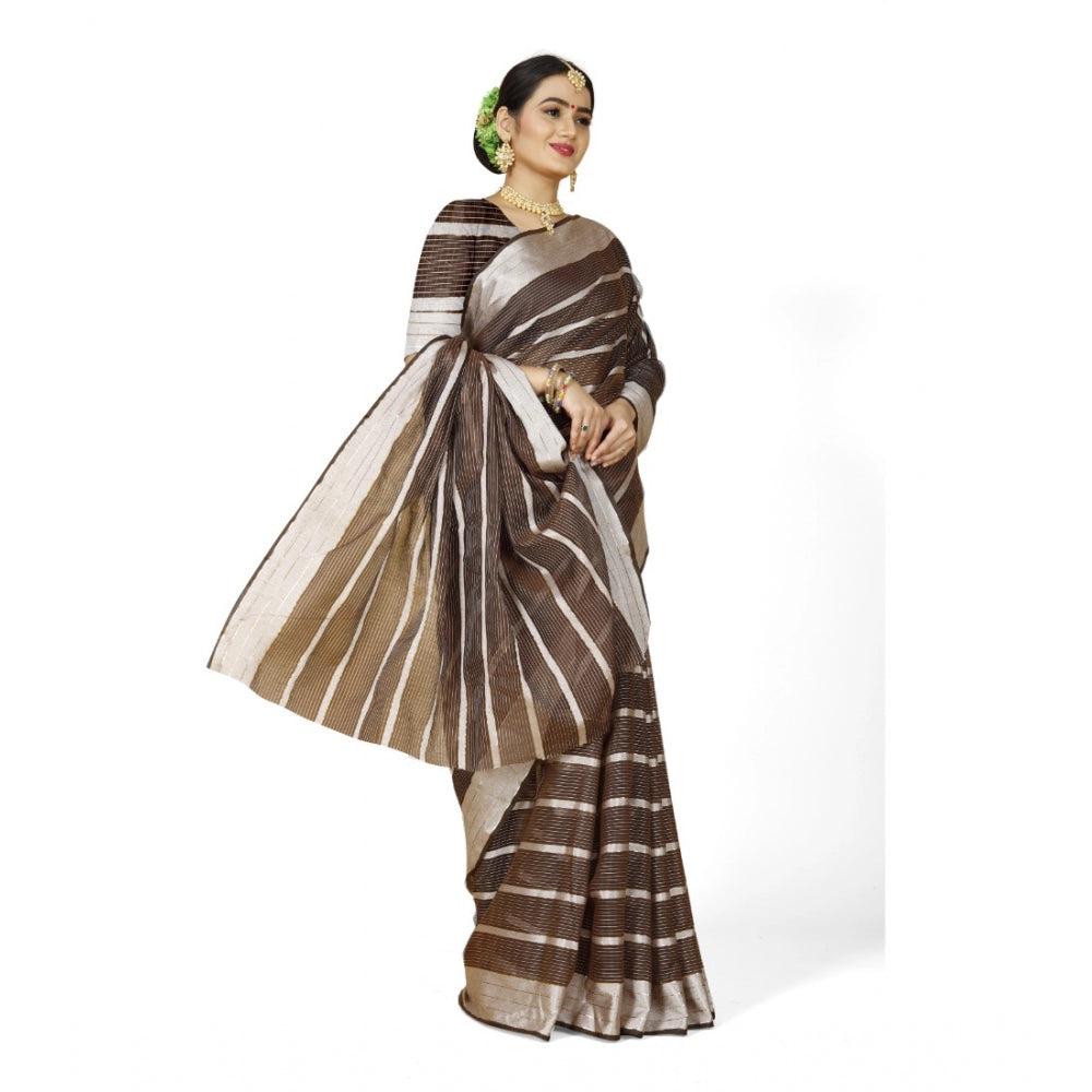 Delightful Cotton Silk Striped Saree With Blouse Piece