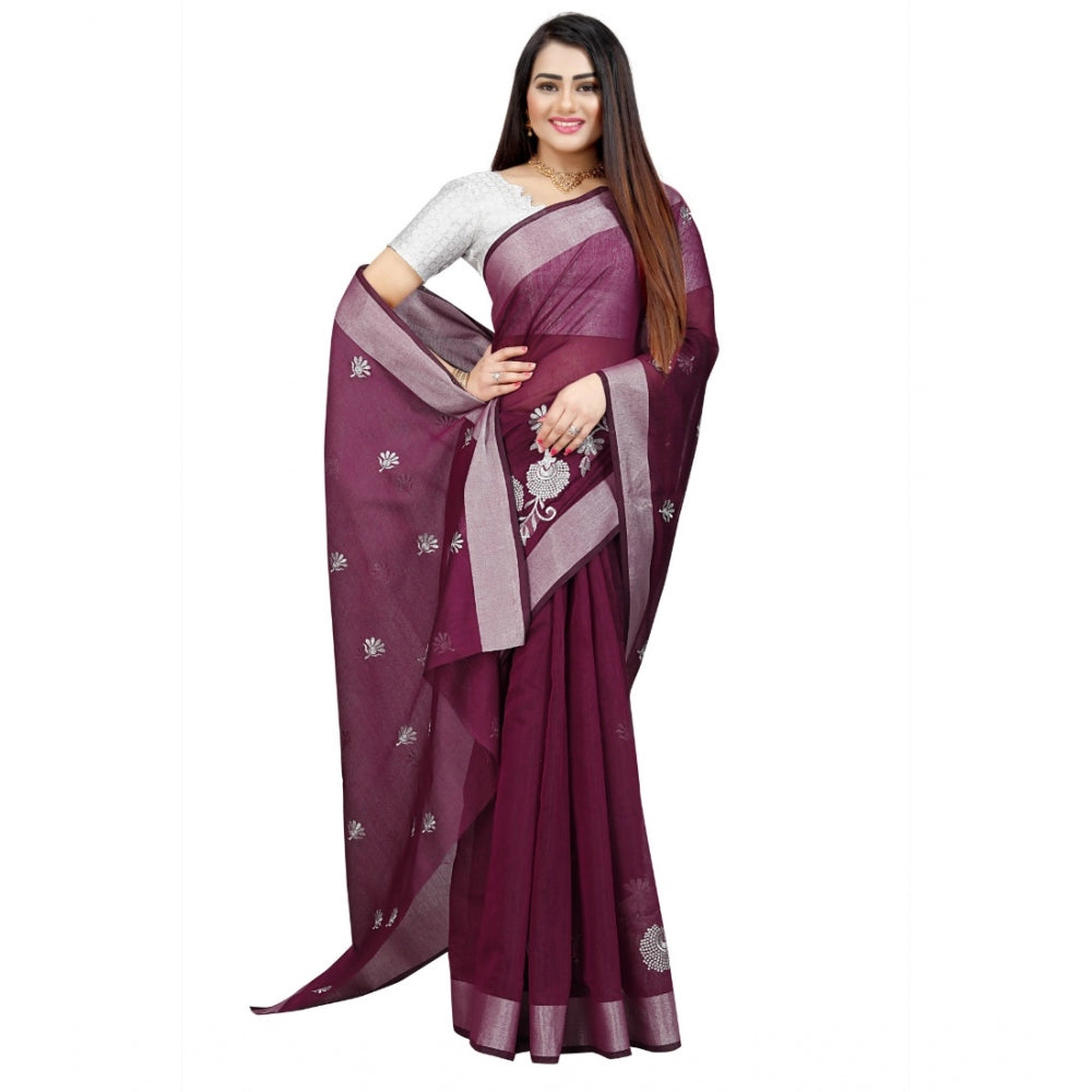 Facinating Cotton Silk Embroidered Saree With Blouse Piece