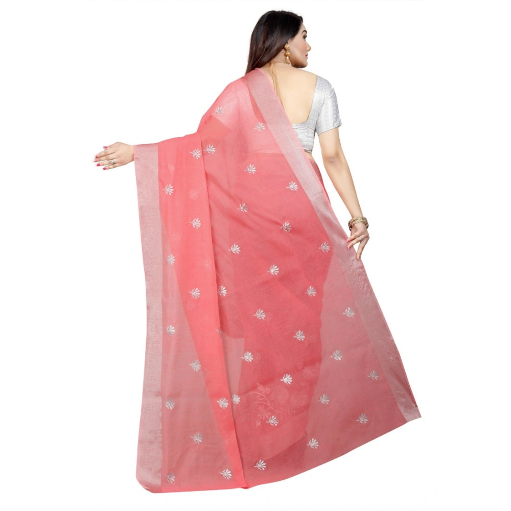 Facinating Cotton Silk Embroidered Saree With Blouse Piece