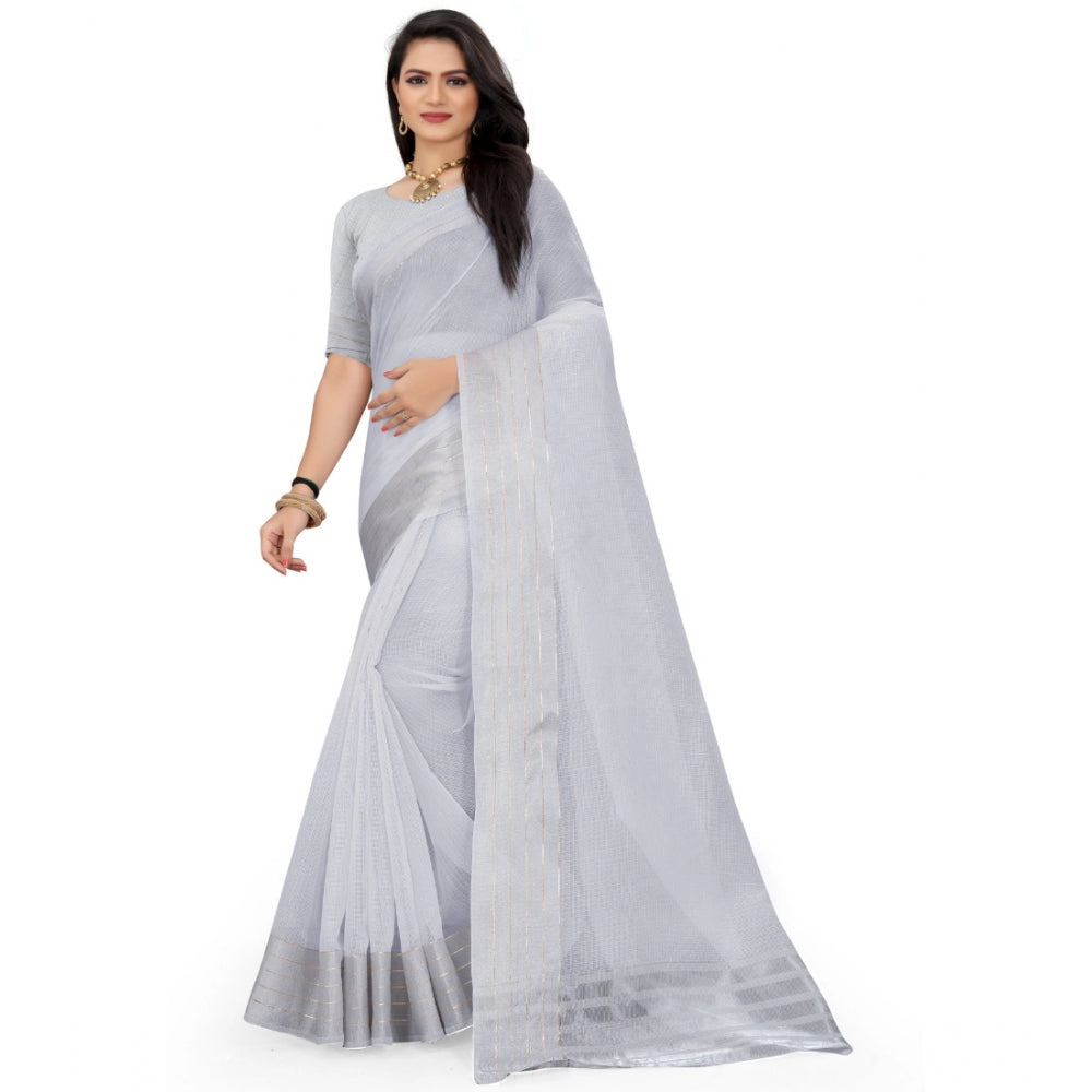 Gracious Cotton Jute Self Design Saree With Blouse Piece