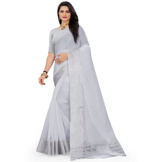Gracious Cotton Jute Self Design Saree With Blouse Piece