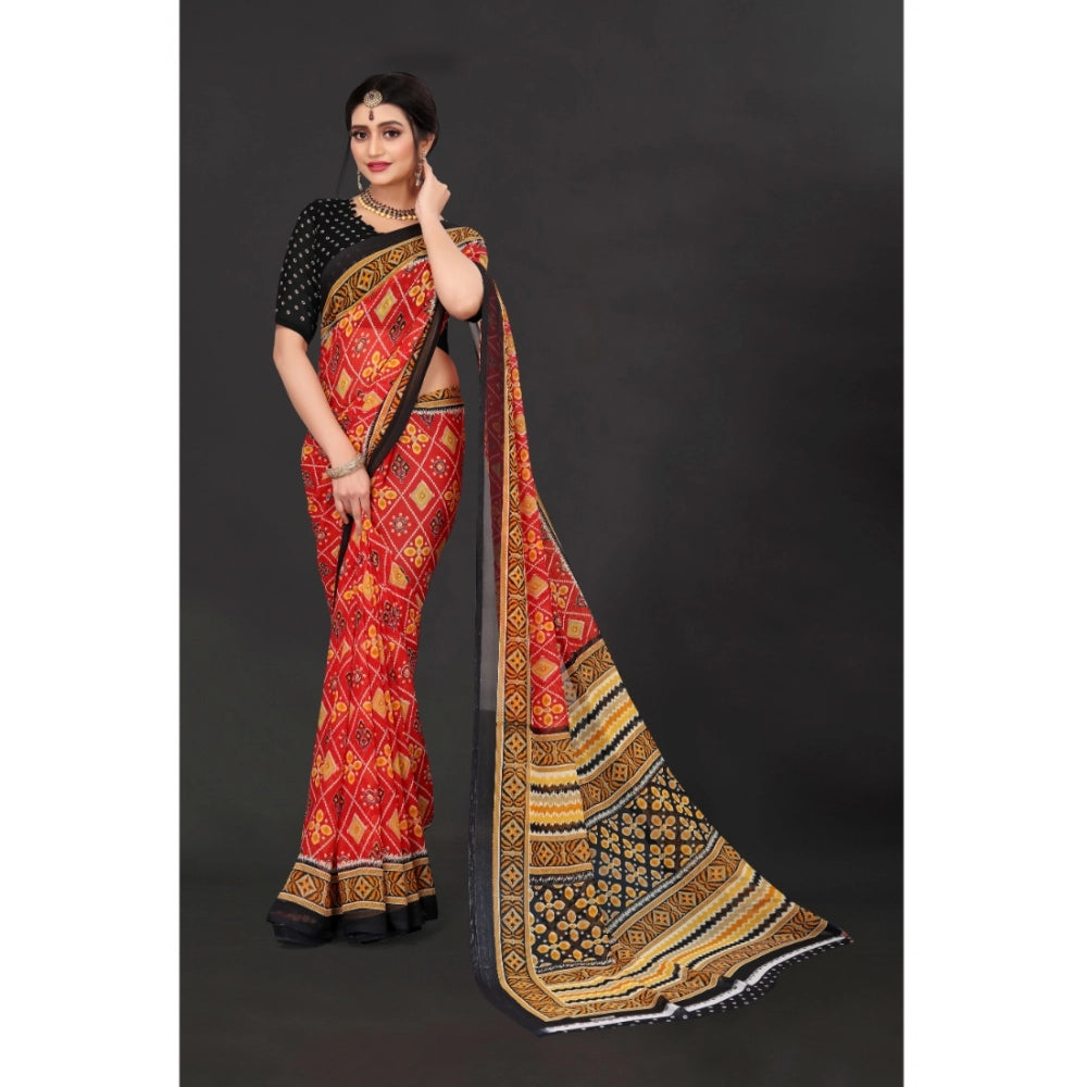 Fabulous Georgette Floral Print Saree With Blouse Piece