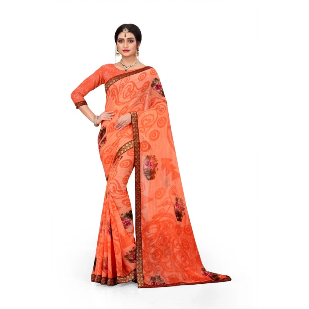 Fabulous Georgette Floral Print Saree With Blouse Piece