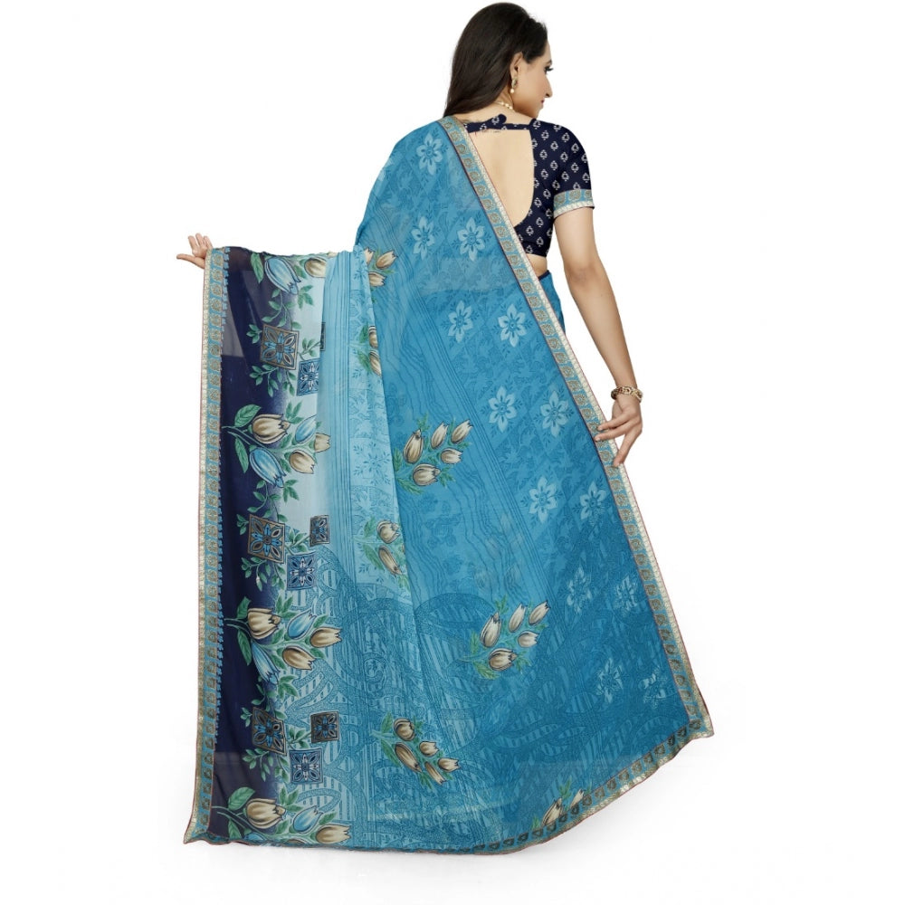 Fabulous Georgette Floral Print Saree With Blouse Piece