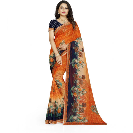 Fabulous Georgette Floral Print Saree With Blouse Piece