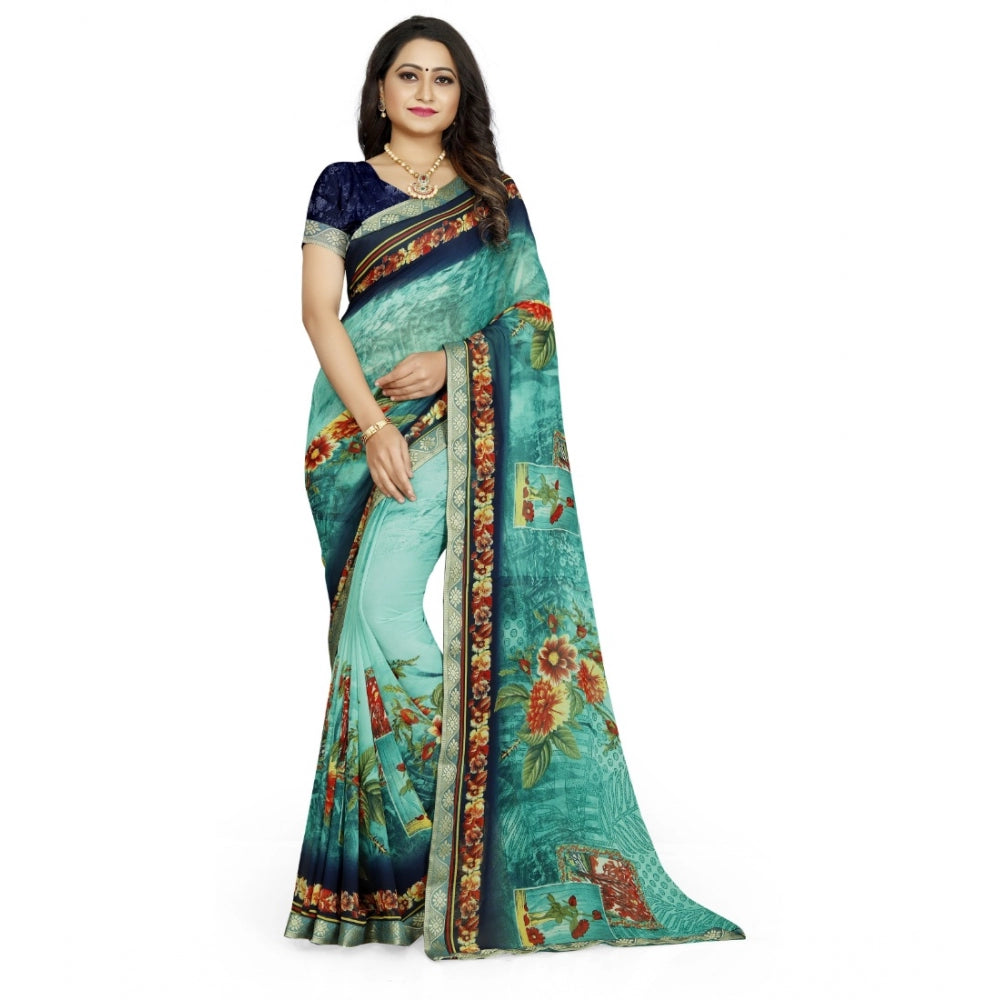 Fabulous Georgette Floral Print Saree With Blouse Piece