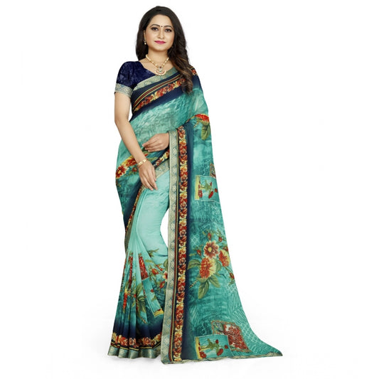 Fabulous Georgette Floral Print Saree With Blouse Piece
