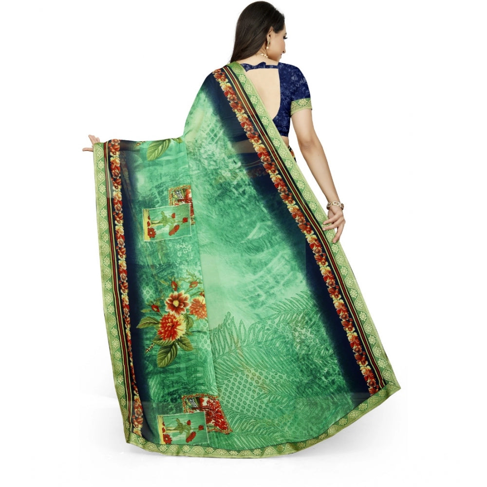 Fabulous Georgette Floral Print Saree With Blouse Piece
