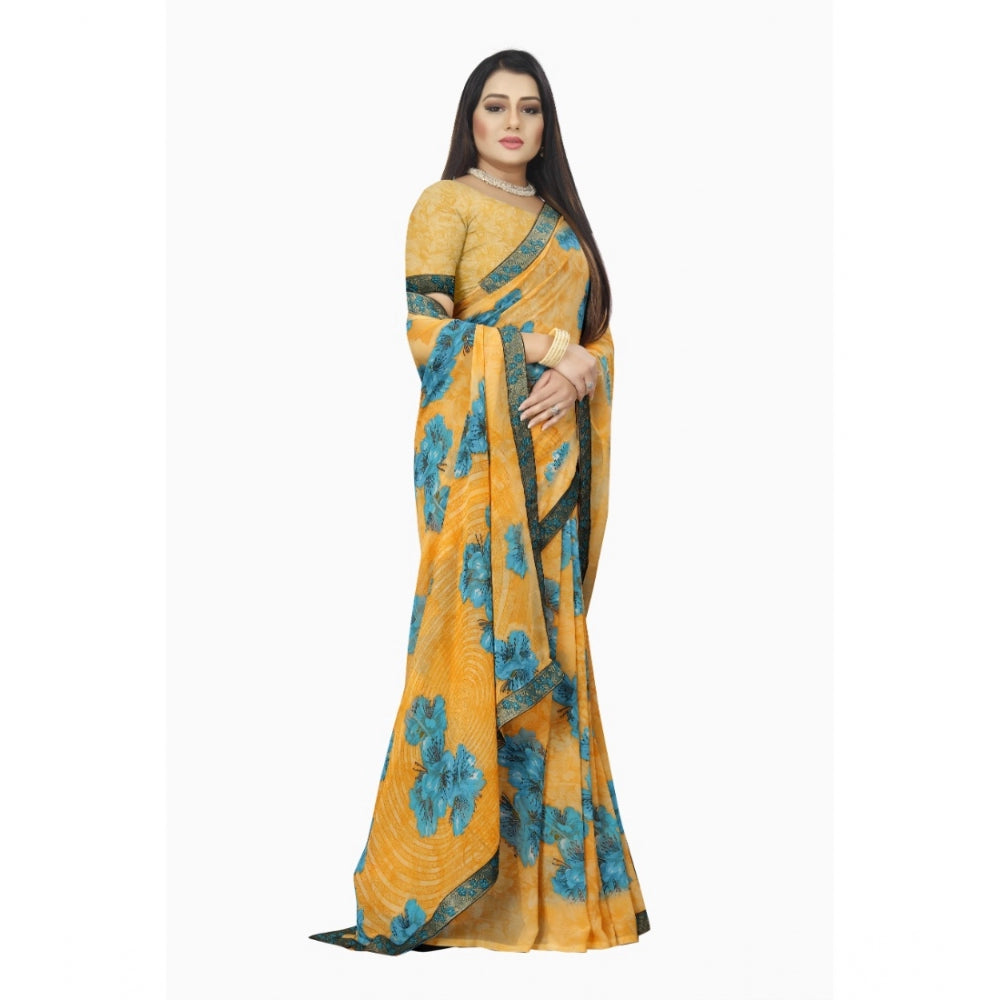Fabulous Georgette Floral Print Saree With Blouse Piece