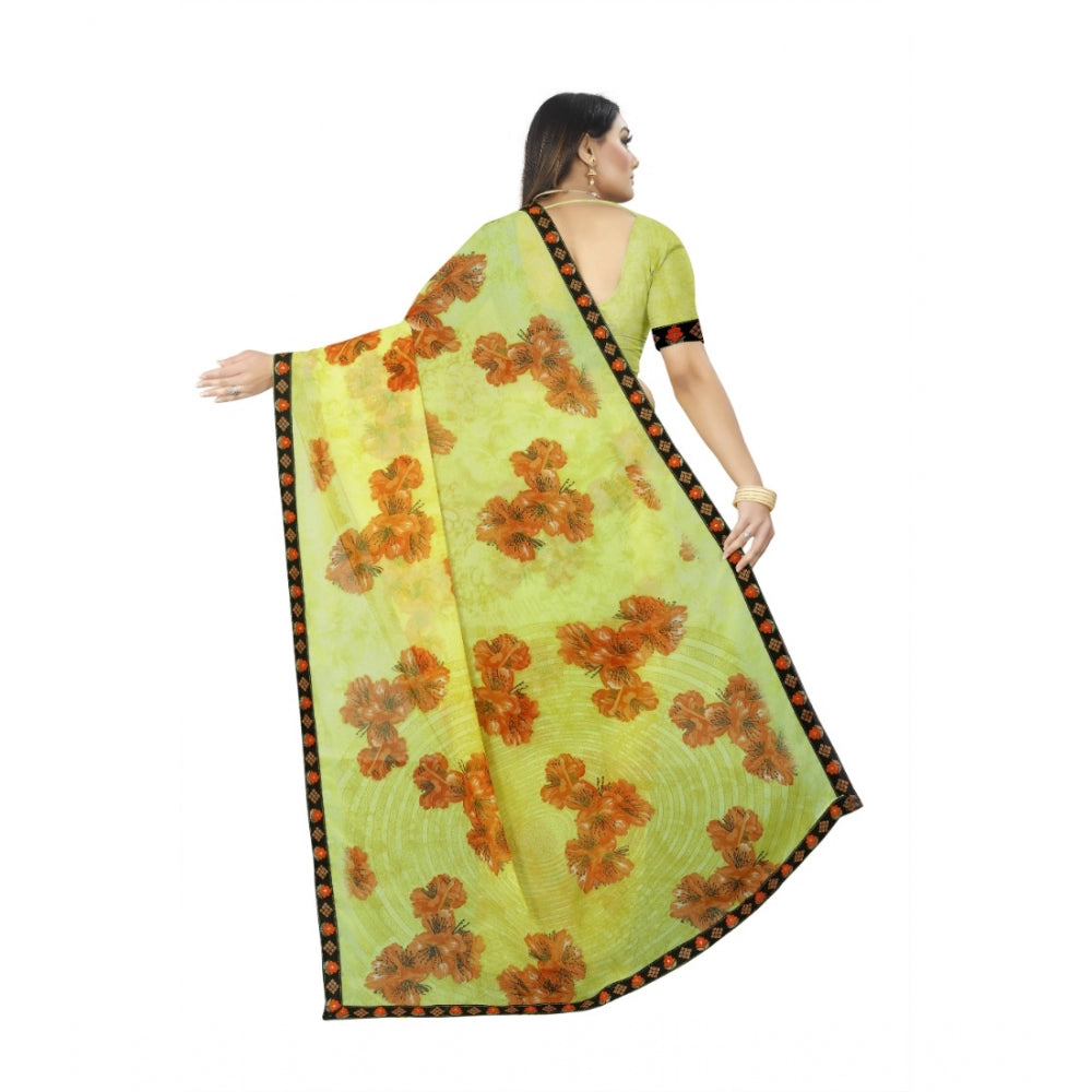 Fabulous Georgette Floral Print Saree With Blouse Piece