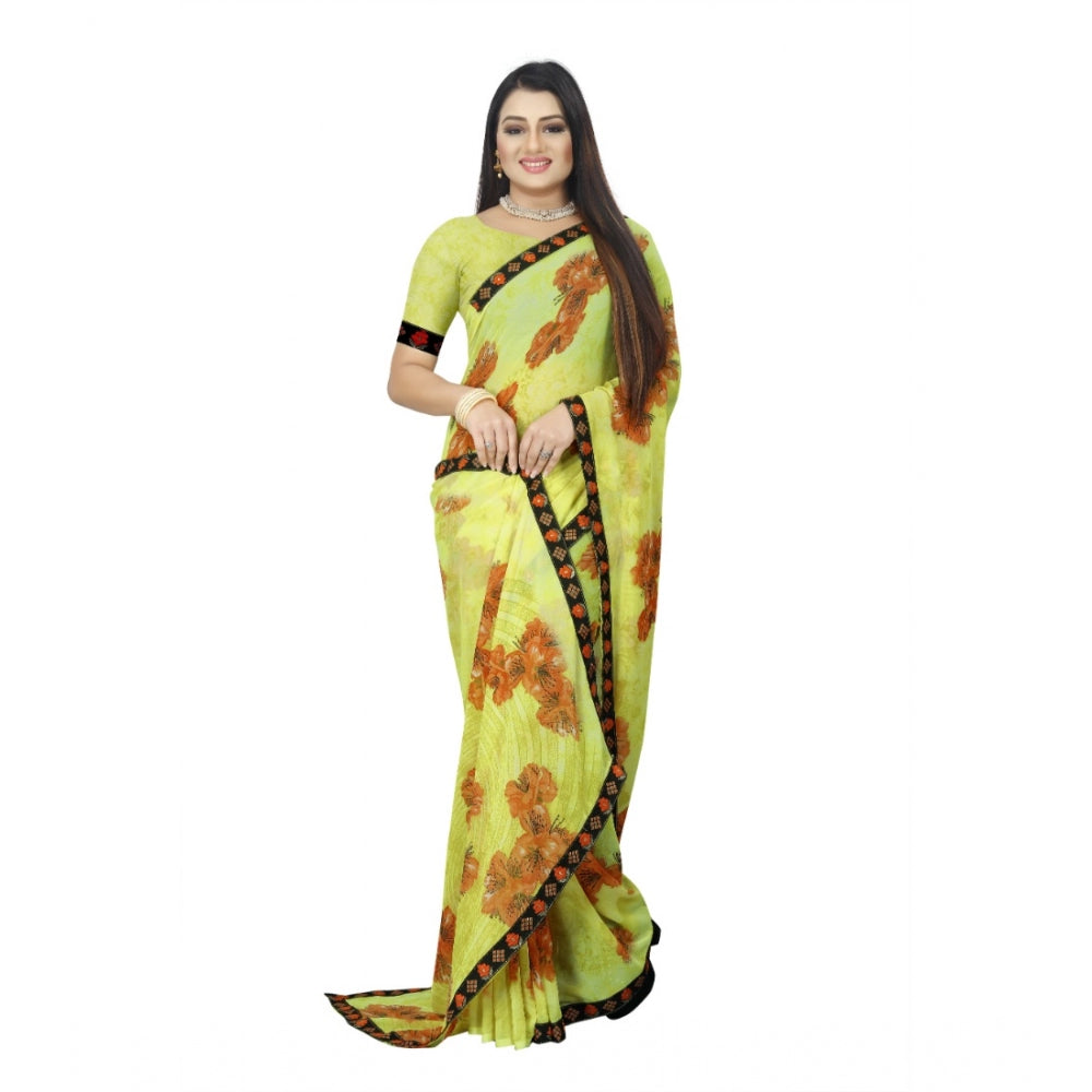 Fabulous Georgette Floral Print Saree With Blouse Piece