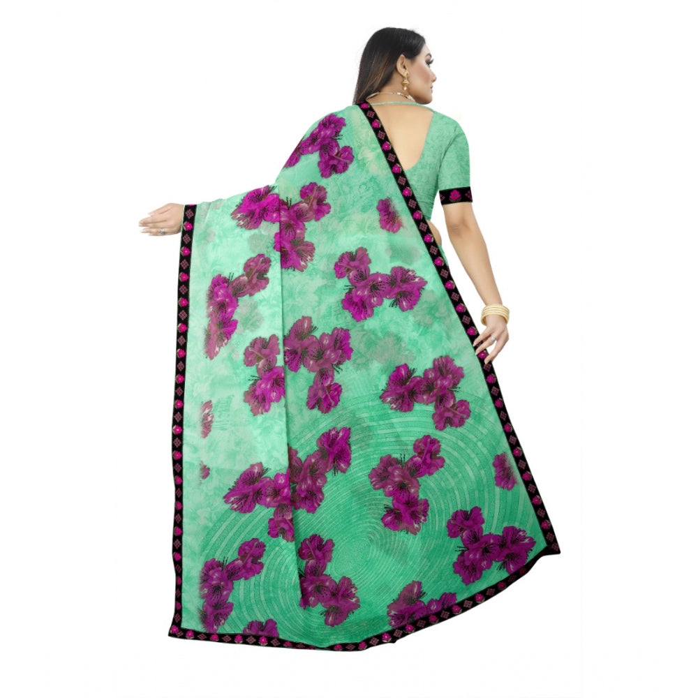 Fabulous Georgette Floral Print Saree With Blouse Piece