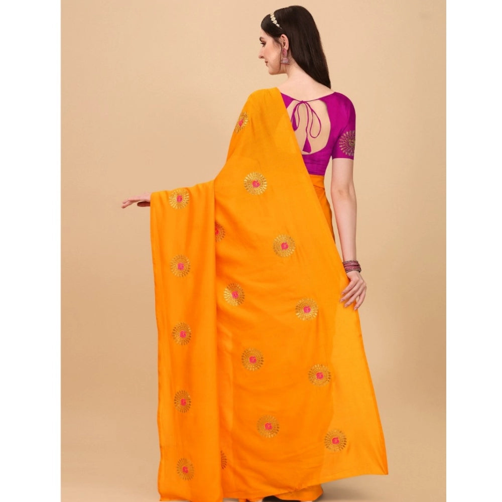 Incredible Silk Blend Embroidered Saree With Blouse Piece