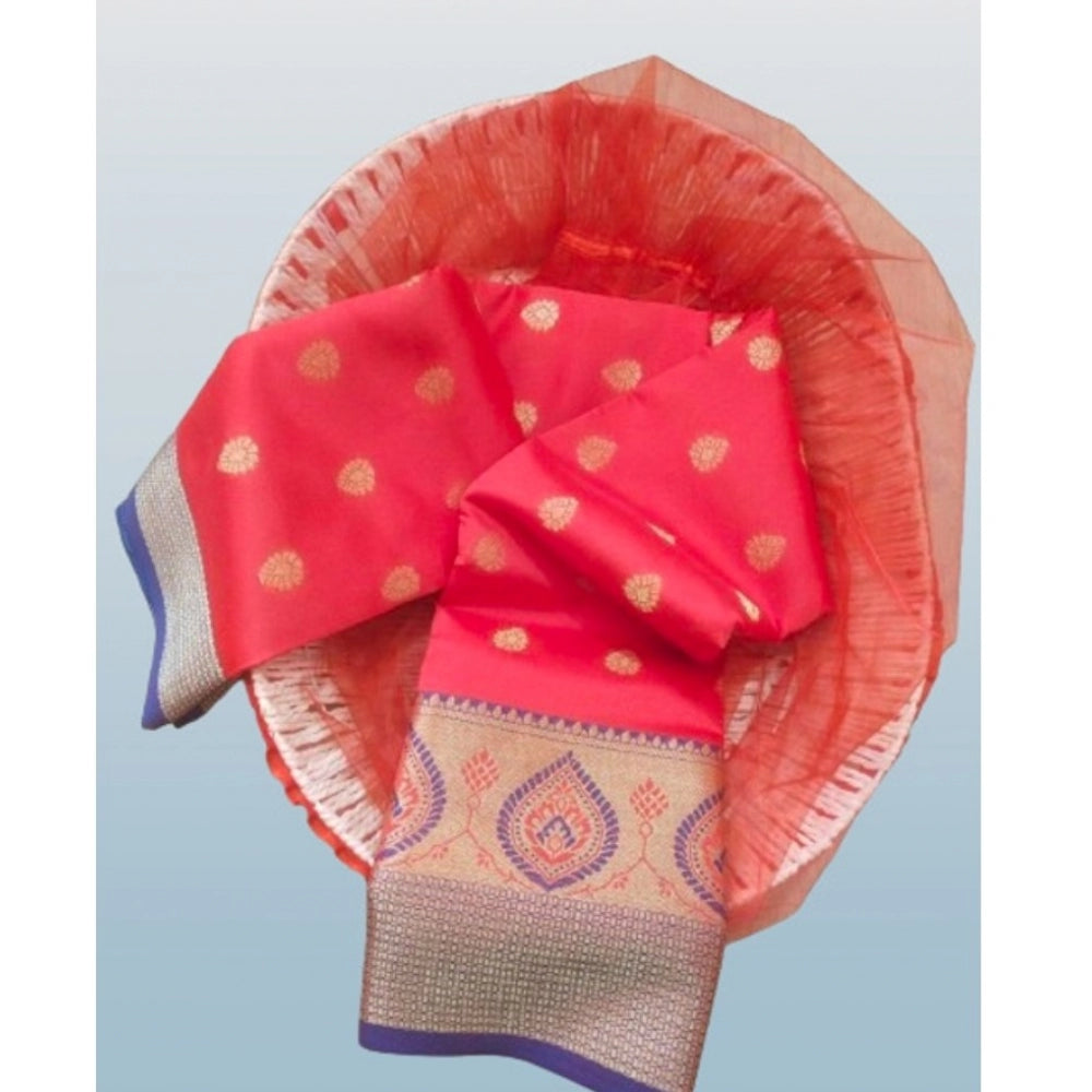 Appealing Silk Blend Woven Saree With Blouse Piece