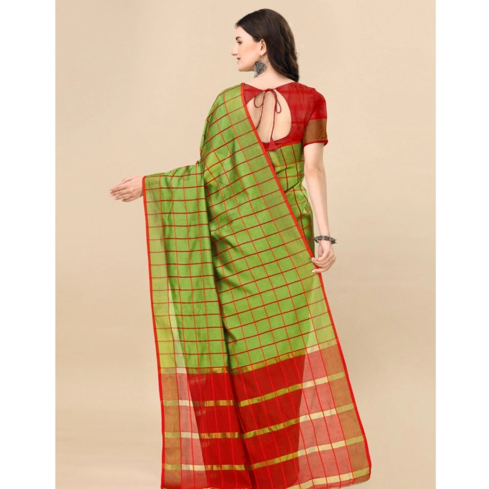 Charming Cotton Silk Checkered Saree With Blouse Piece