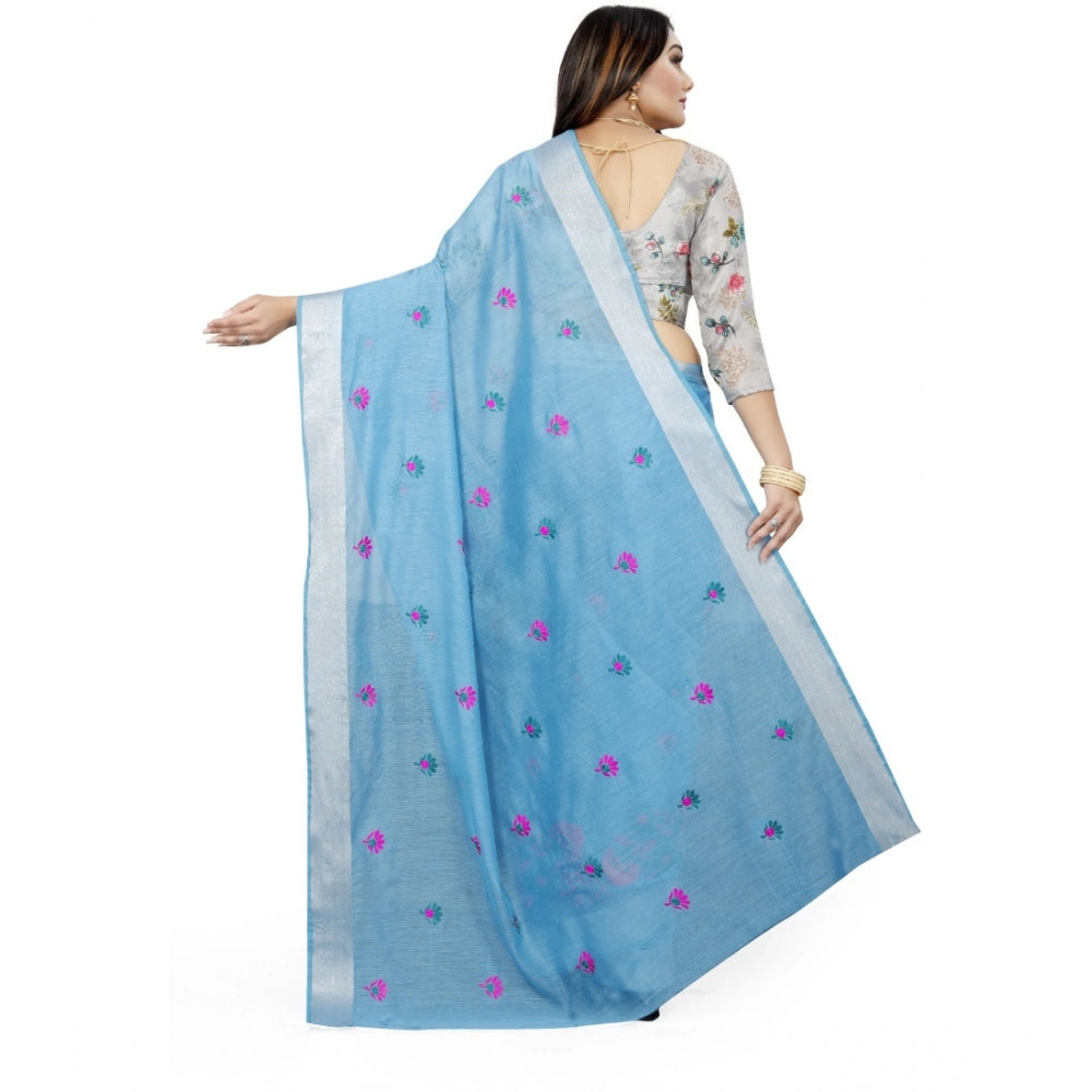 Facinating Cotton Silk Embroidered Saree With Blouse Piece