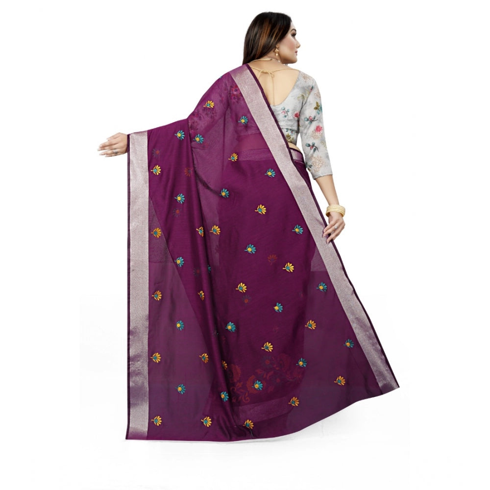 Facinating Cotton Silk Embroidered Saree With Blouse Piece