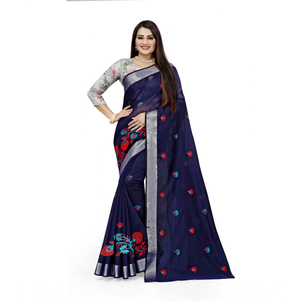 Facinating Cotton Silk Embroidered Saree With Blouse Piece