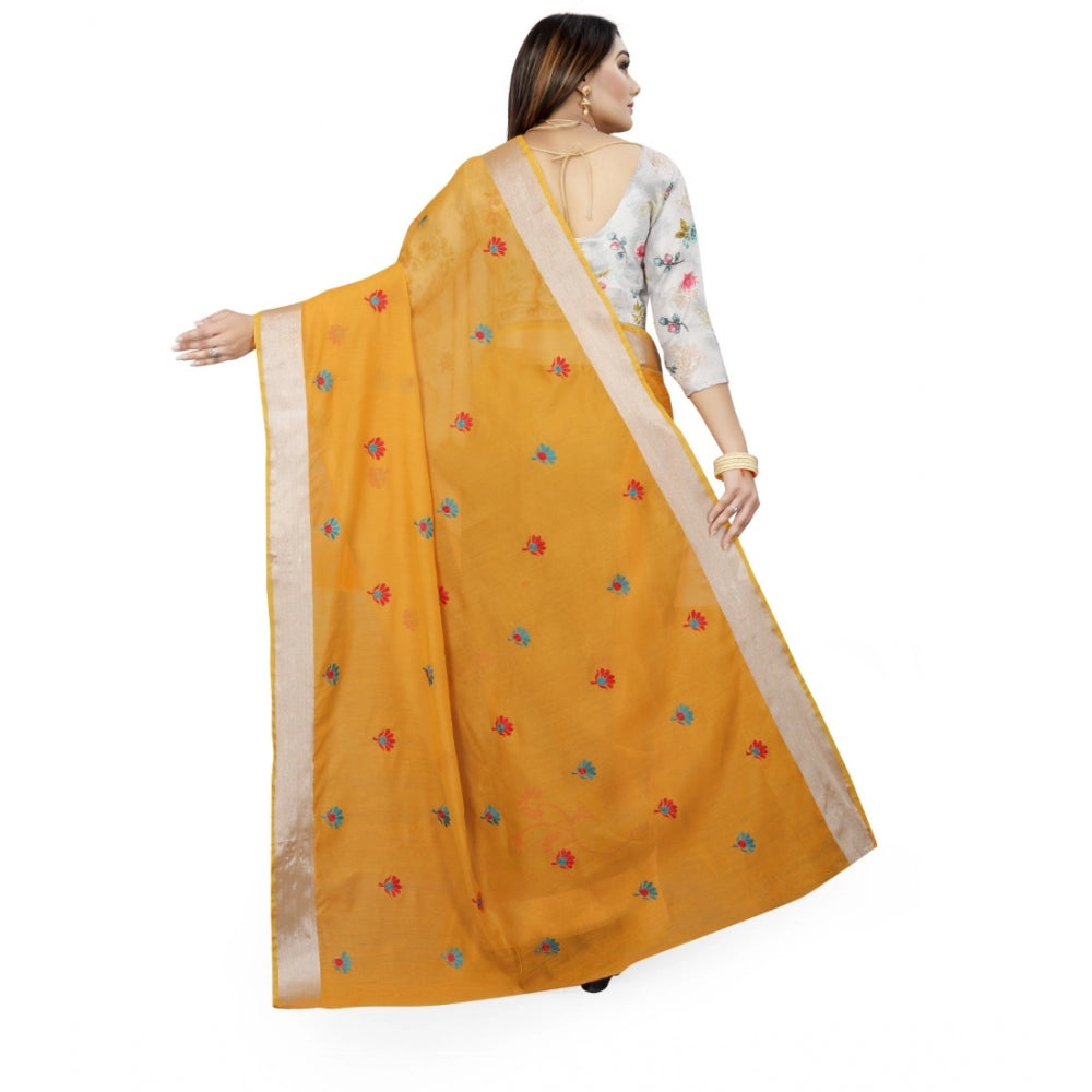 Facinating Cotton Silk Embroidered Saree With Blouse Piece
