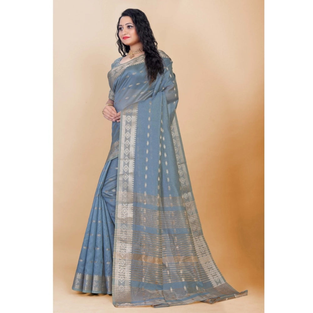 Sophisticated Silk Blend Woven Saree With Blouse Piece