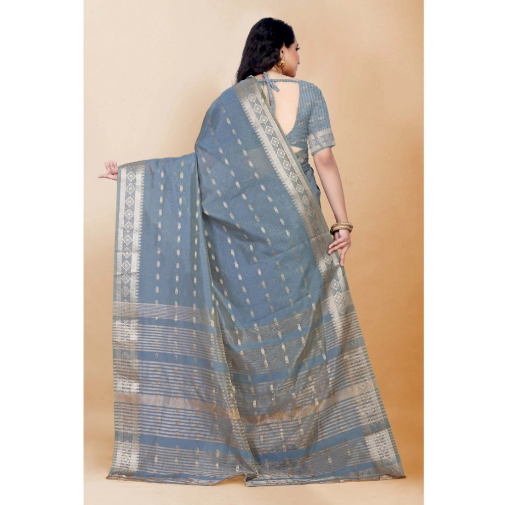 Sophisticated Silk Blend Woven Saree With Blouse Piece