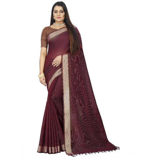 Gracious Cotton Blend Plain Saree With Blouse Piece