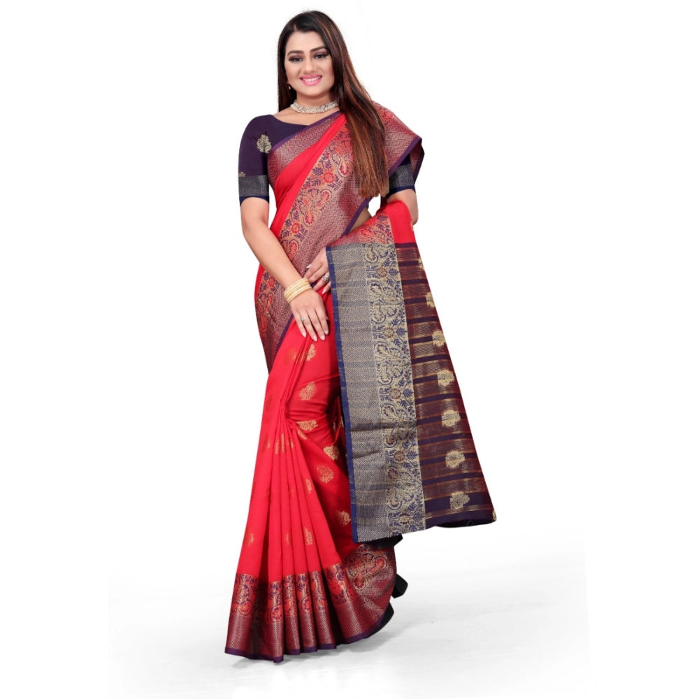 Appealing Silk Blend Woven Saree With Blouse Piece
