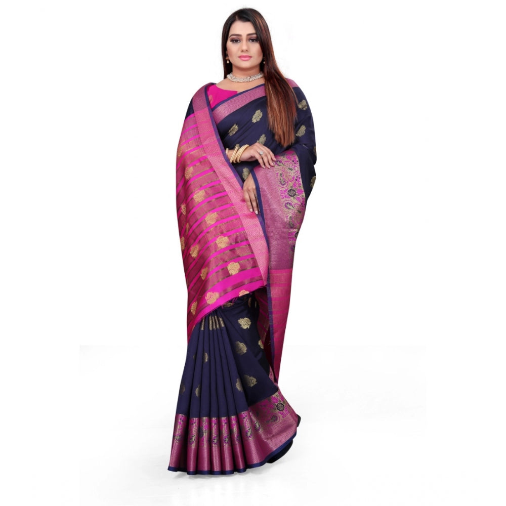 Appealing Silk Blend Woven Saree With Blouse Piece