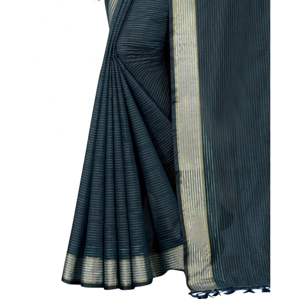 Gracious Cotton Blend Plain Saree With Blouse Piece