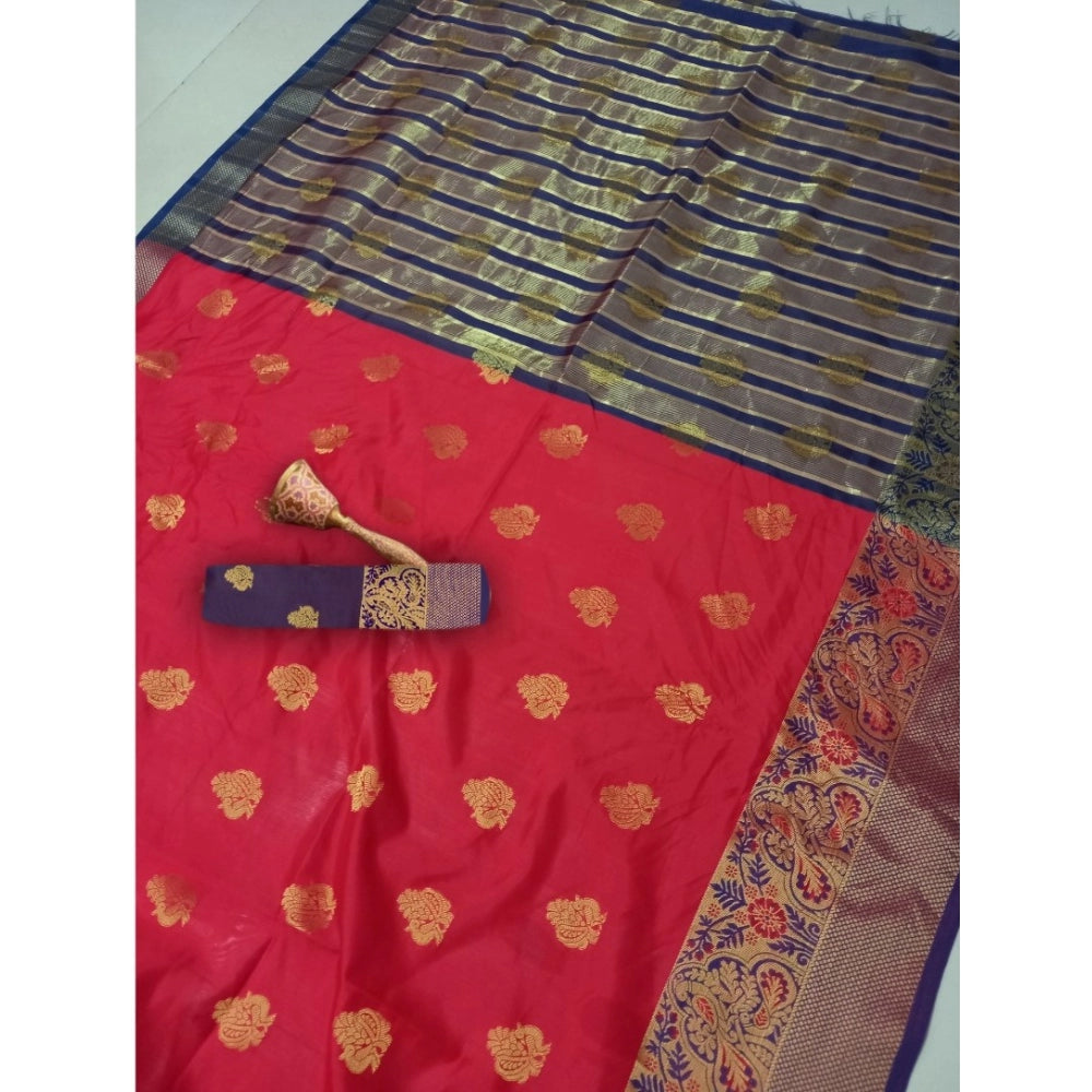 Appealing Silk Blend Woven Saree With Blouse Piece