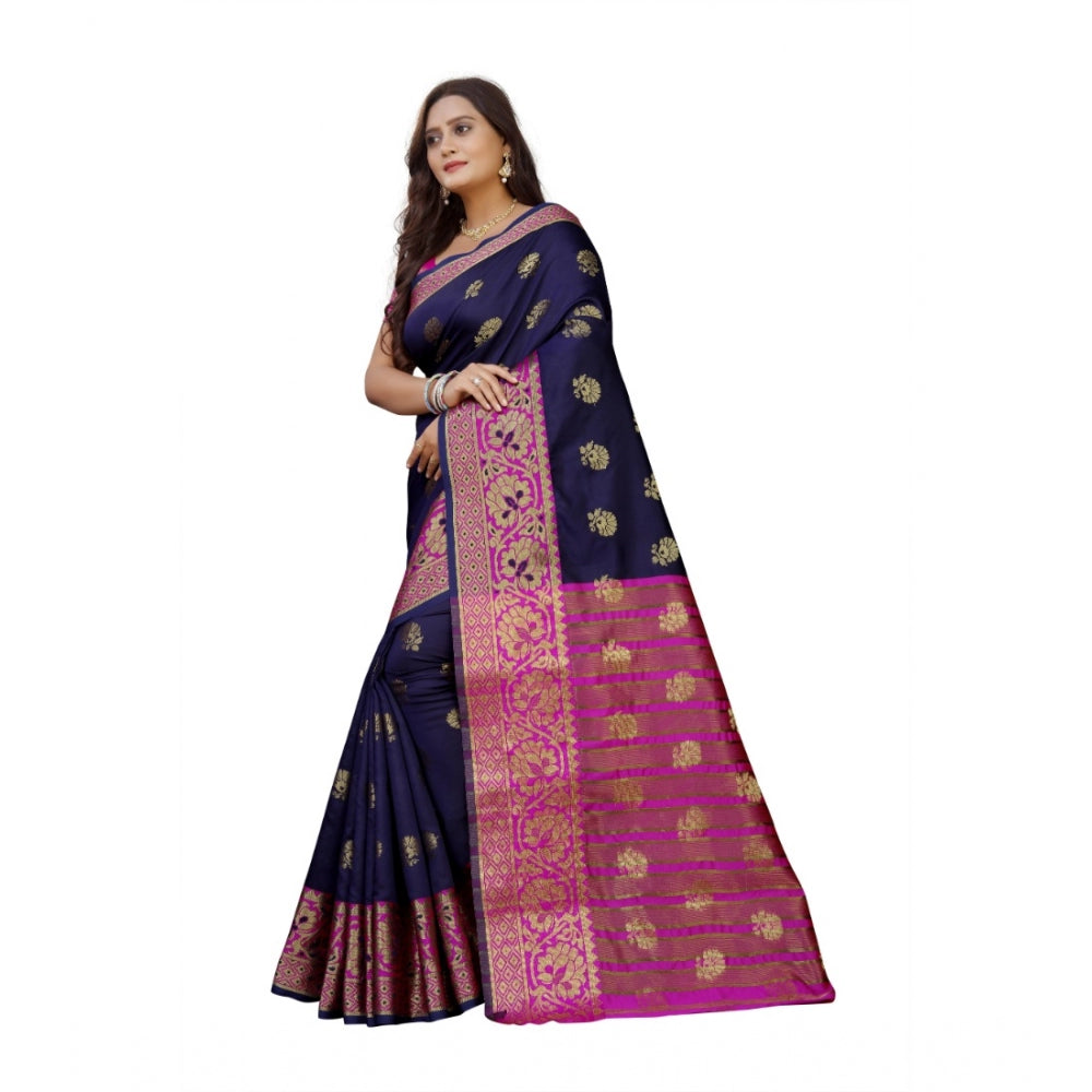 Appealing Silk Blend Woven Saree With Blouse Piece