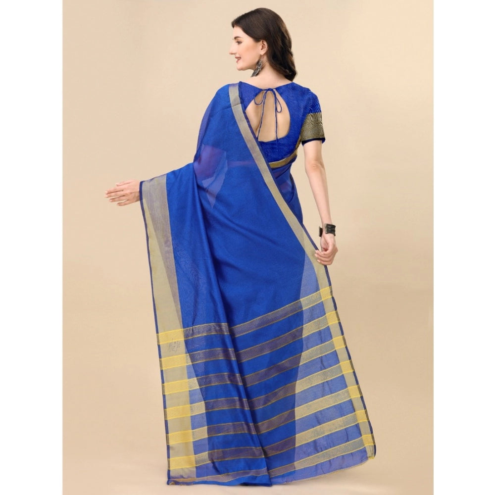 Delightful Cotton Silk Striped Saree With Blouse Piece