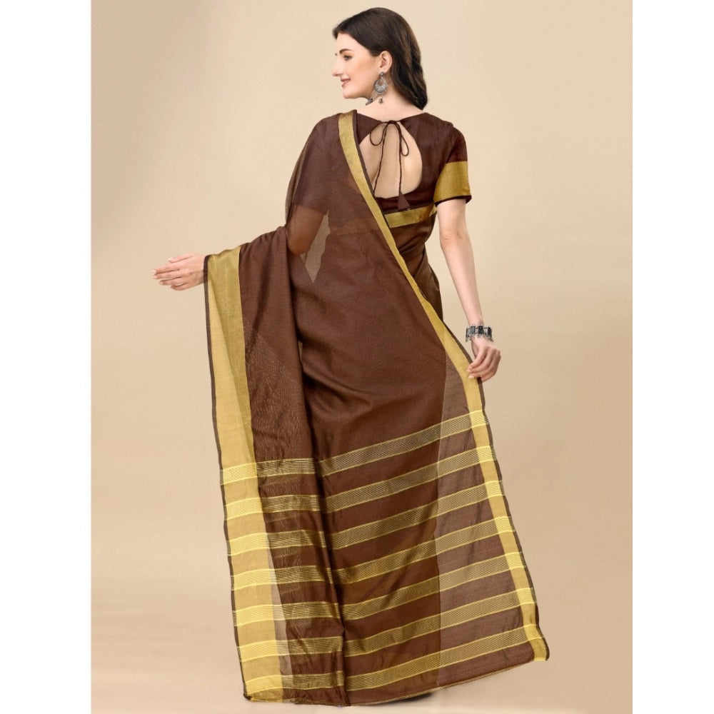 Delightful Cotton Silk Striped Saree With Blouse Piece