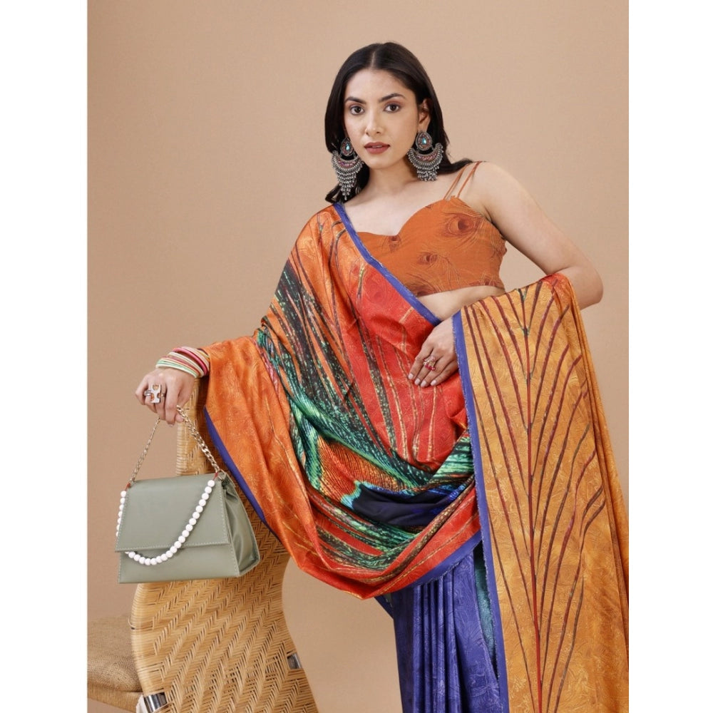 Fantastic Crepe Digital Print Saree With Blouse Piece