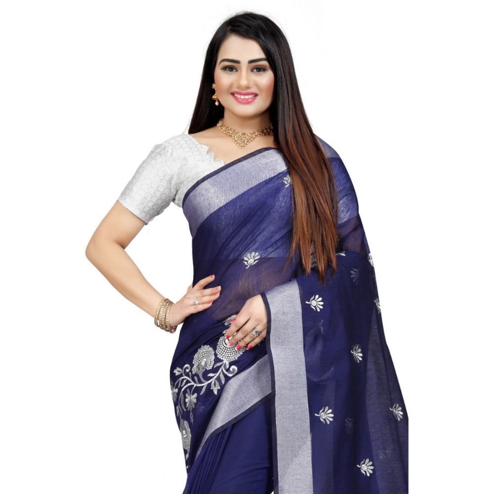 Facinating Cotton Silk Embroidered Saree With Blouse Piece