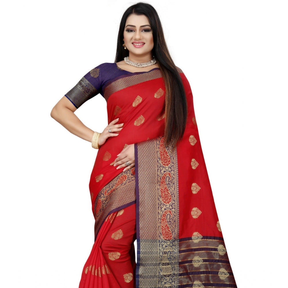 Appealing Silk Blend Woven Saree With Blouse Piece
