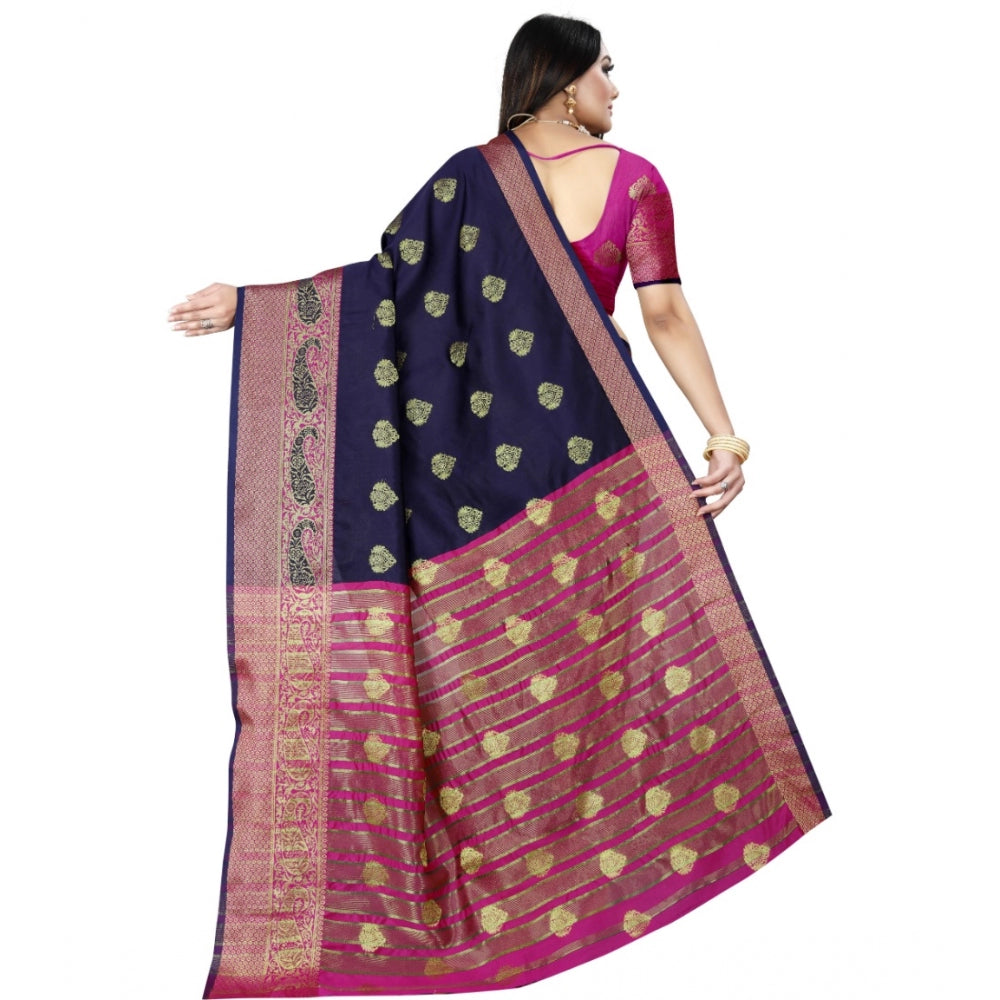 Appealing Silk Blend Woven Saree With Blouse Piece