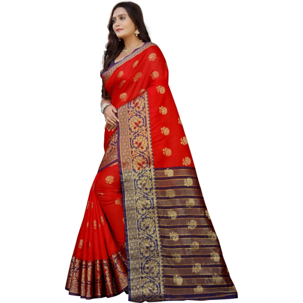 Appealing Silk Blend Woven Saree With Blouse Piece