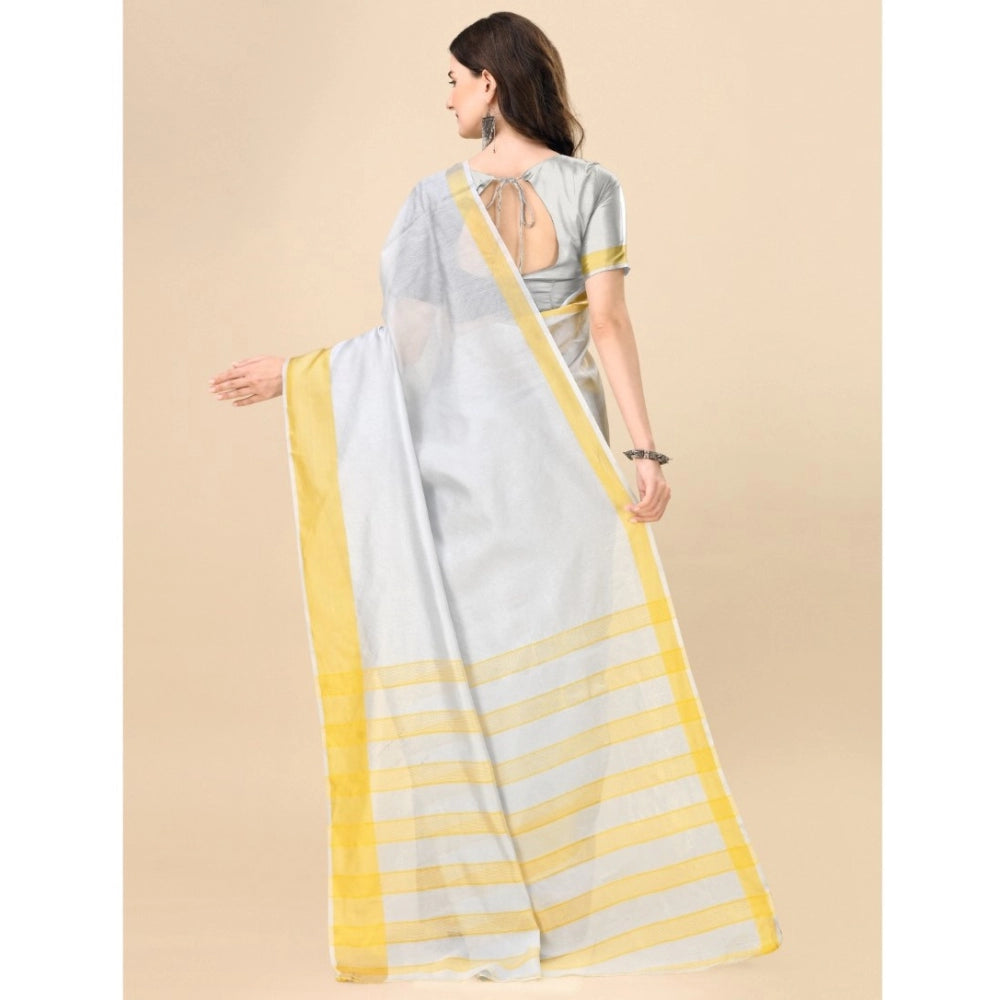 Delightful Cotton Silk Striped Saree With Blouse Piece