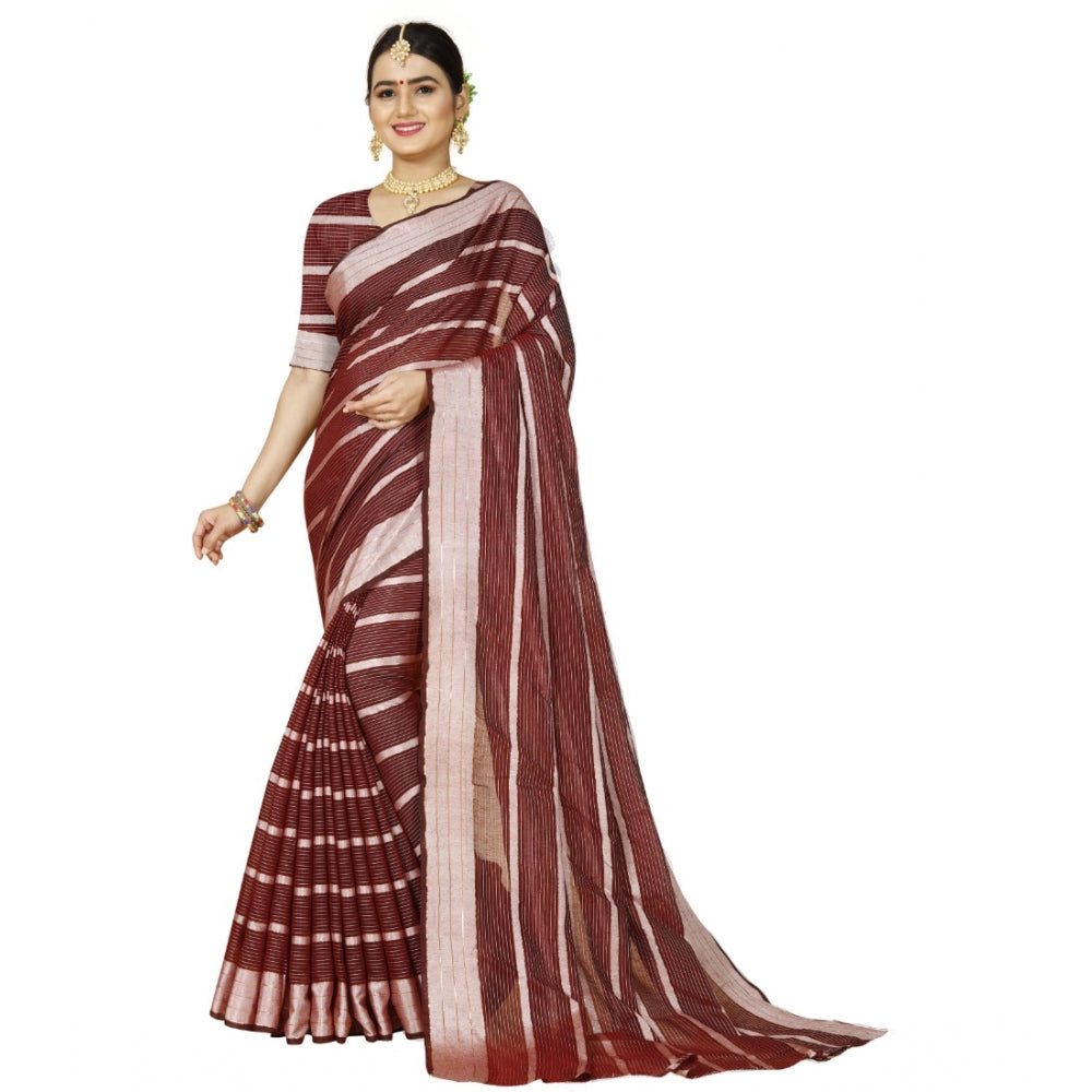 Delightful Cotton Silk Striped Saree With Blouse Piece