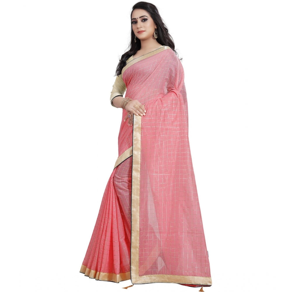 Charming Cotton Silk Checkered Saree With Blouse Piece
