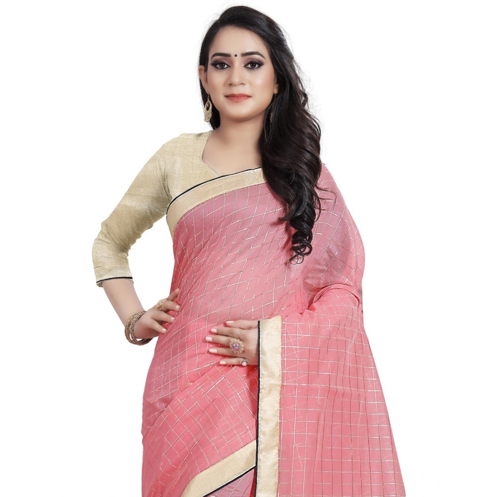 Charming Cotton Silk Checkered Saree With Blouse Piece