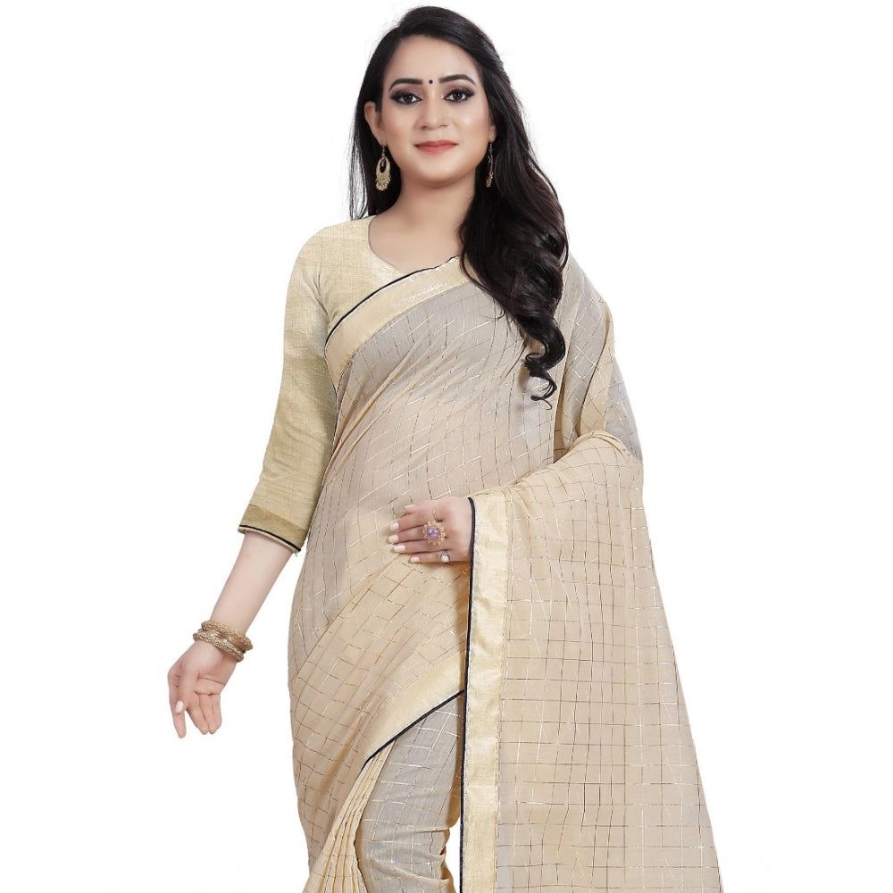 Charming Cotton Silk Checkered Saree With Blouse Piece