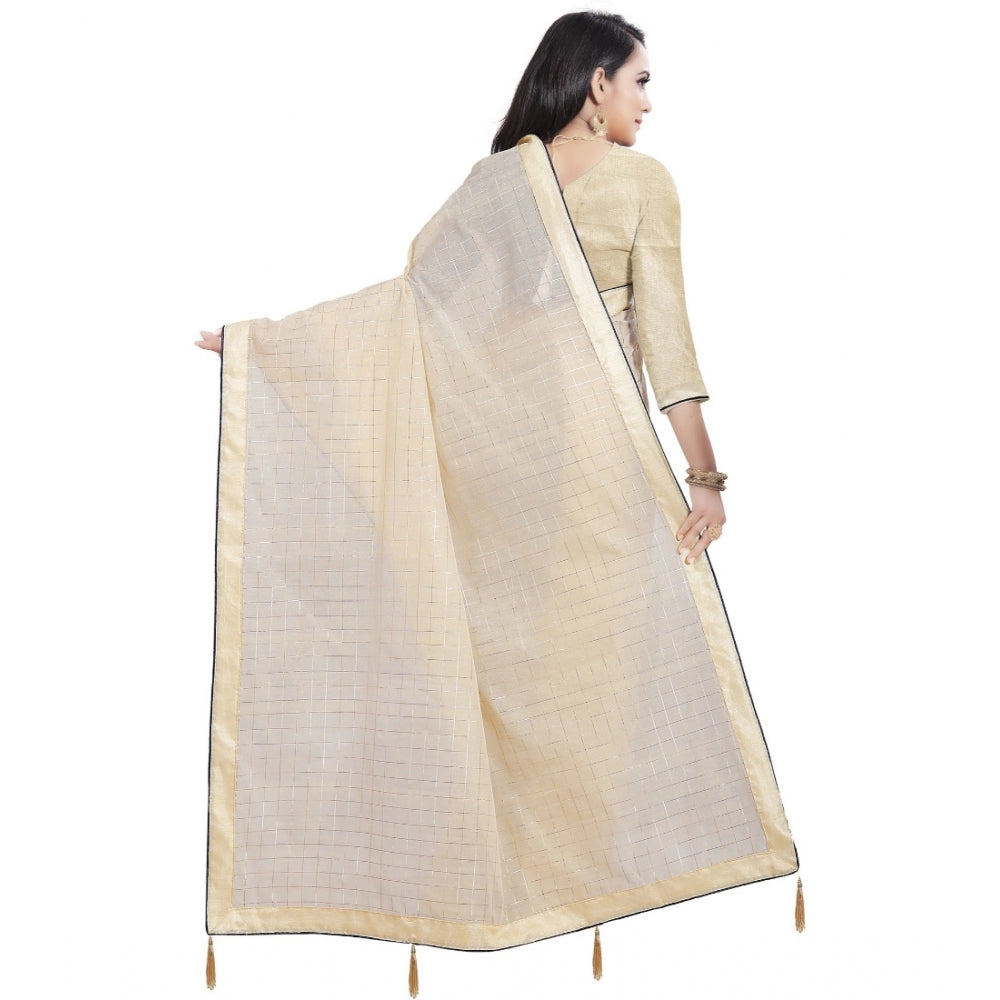 Charming Cotton Silk Checkered Saree With Blouse Piece