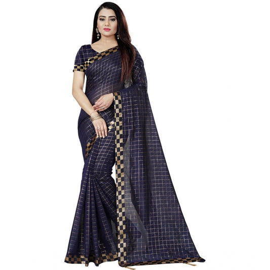 Charming Cotton Silk Checkered Saree With Blouse Piece