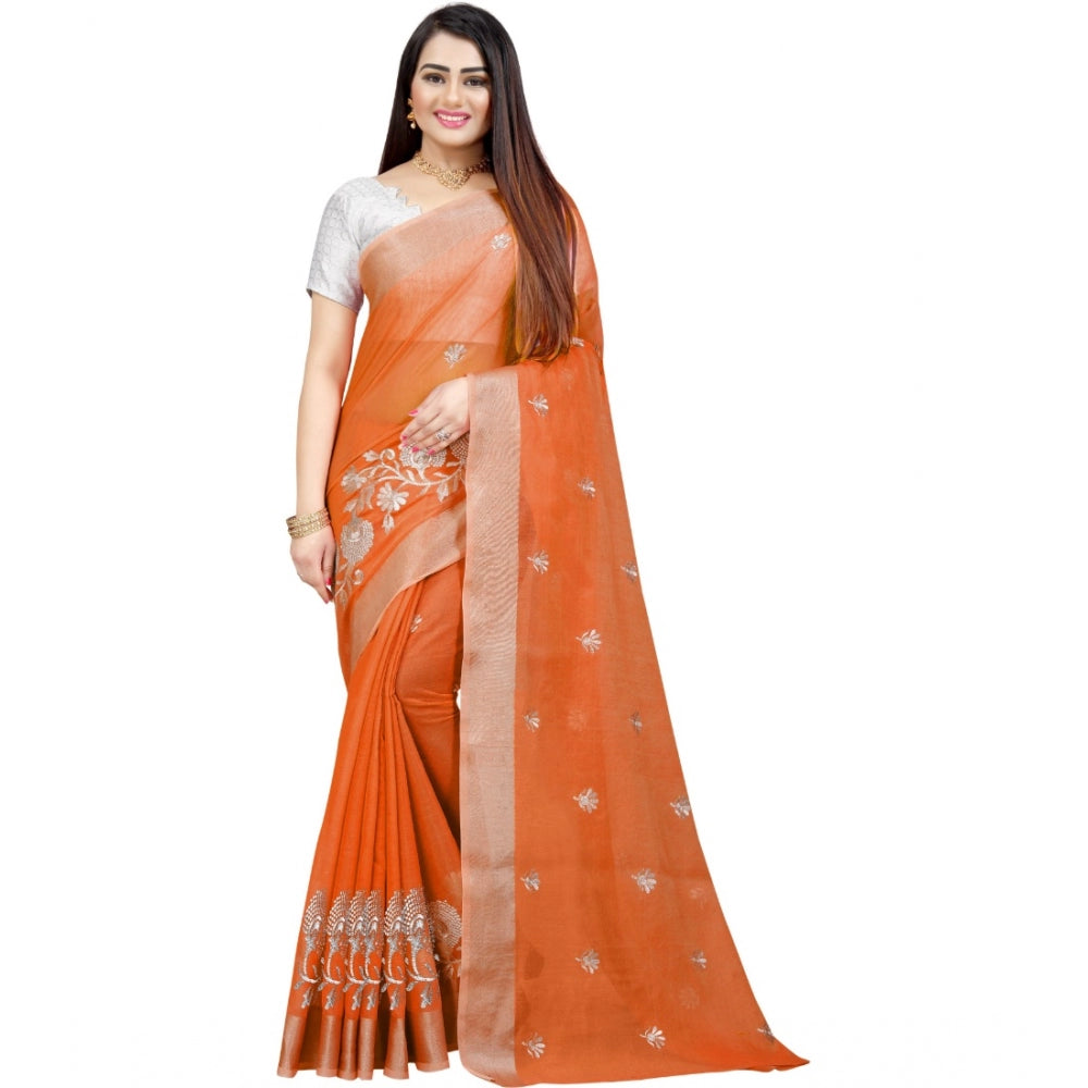 Facinating Cotton Silk Embroidered Saree With Blouse Piece